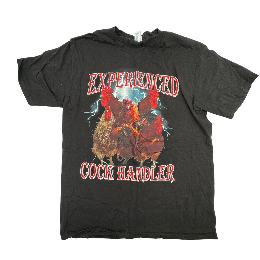 Funny Rooster Graphic T-Shirt Black Men's Size M